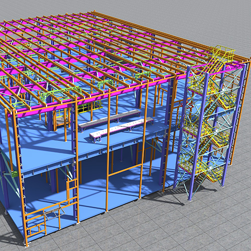 Building Information Model of metal structure. 5D BIM model. The building is of steel columns, beams, connections. Engineering, industrial, construction BIM background.